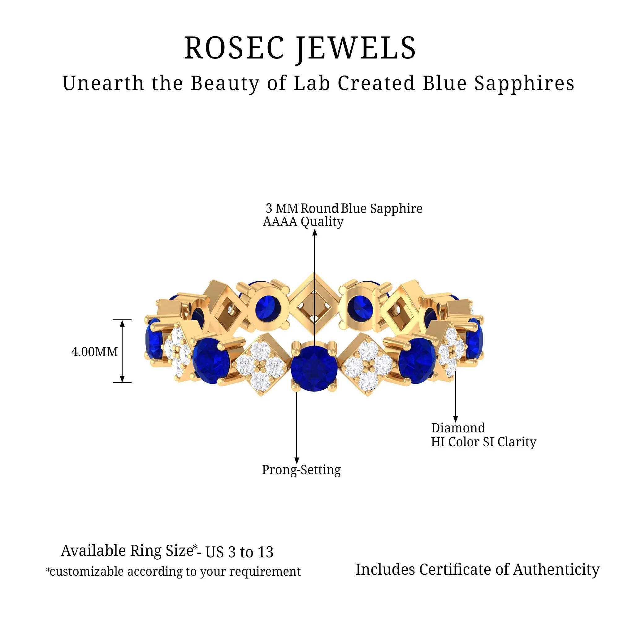 Certified Lab-Created Blue Sapphire and Diamond Eternity Band Ring