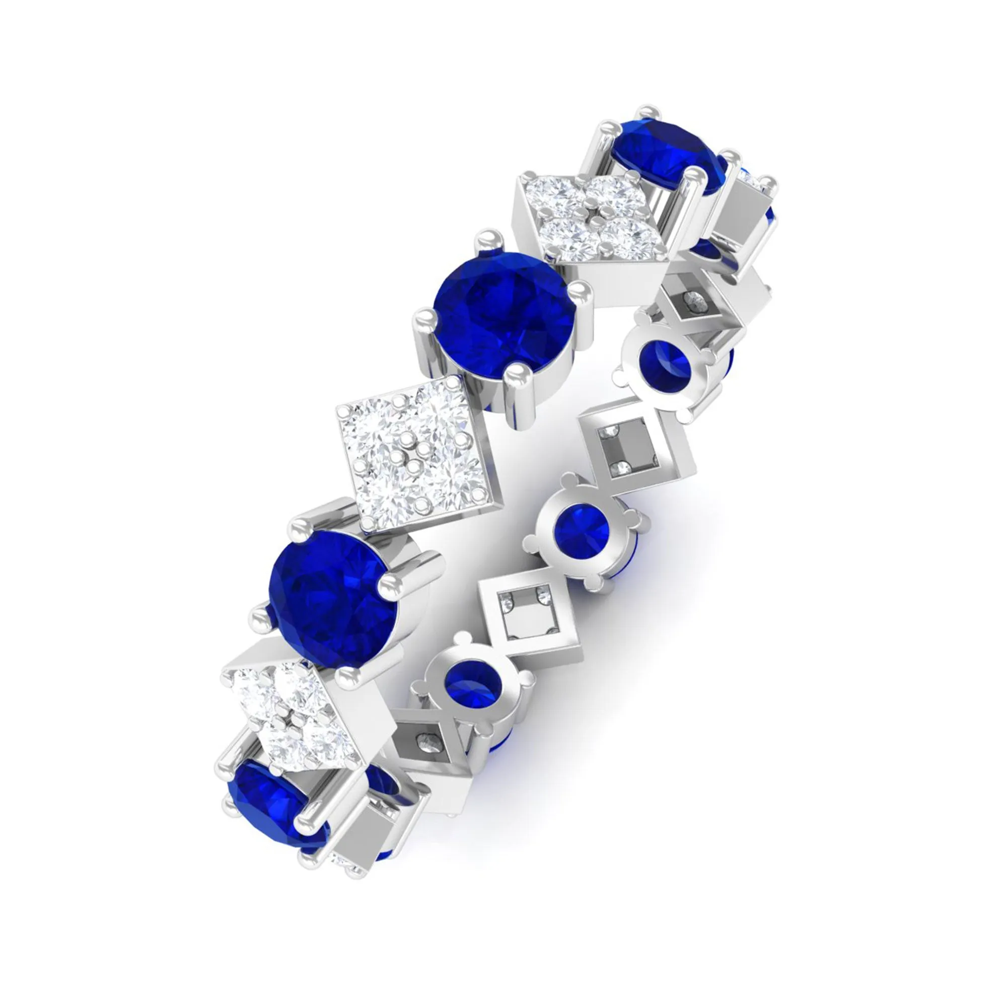 Certified Lab-Created Blue Sapphire and Diamond Eternity Band Ring