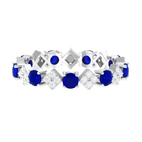 Certified Lab-Created Blue Sapphire and Diamond Eternity Band Ring