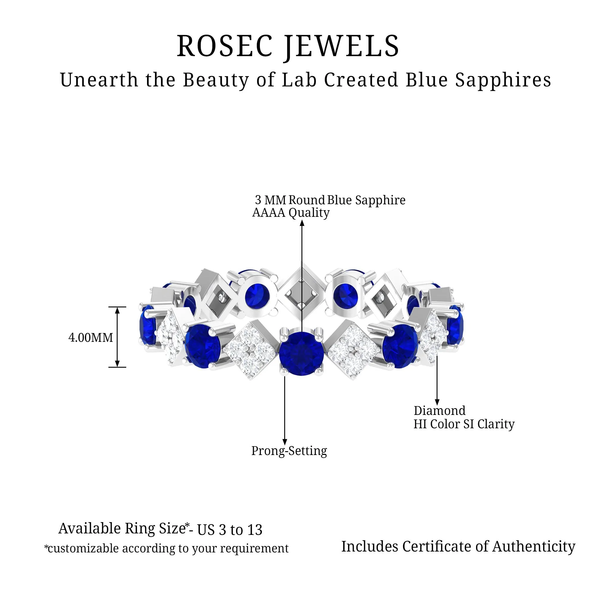 Certified Lab-Created Blue Sapphire and Diamond Eternity Band Ring