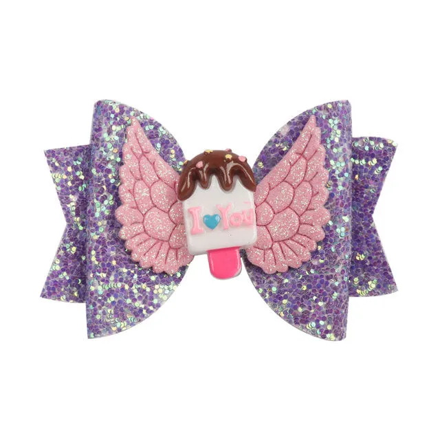 Chunky Glitter Hair Bow For Kids & Cute Wings Hairpin