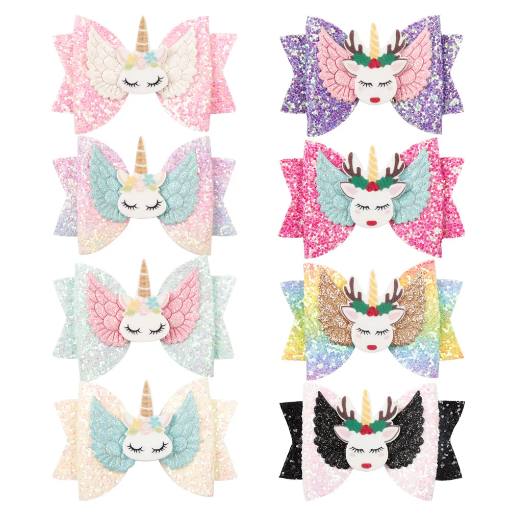 Chunky Glitter Hair Bow For Kids & Cute Wings Hairpin