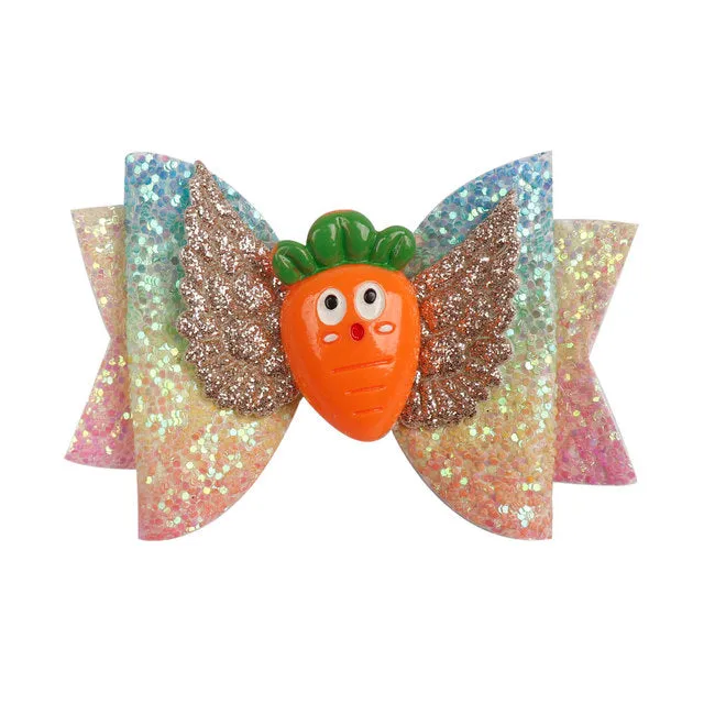 Chunky Glitter Hair Bow For Kids & Cute Wings Hairpin