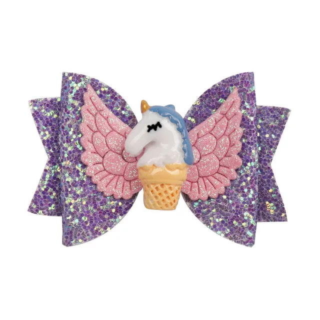 Chunky Glitter Hair Bow For Kids & Cute Wings Hairpin