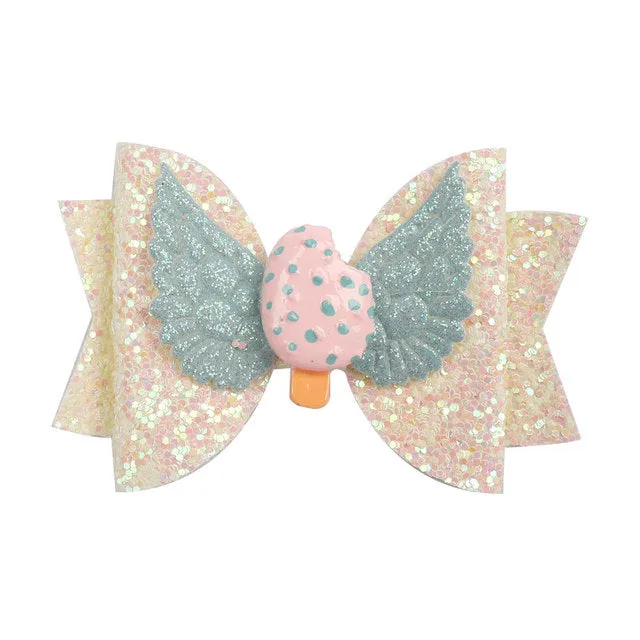 Chunky Glitter Hair Bow For Kids & Cute Wings Hairpin