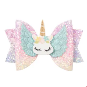 Chunky Glitter Hair Bow For Kids & Cute Wings Hairpin