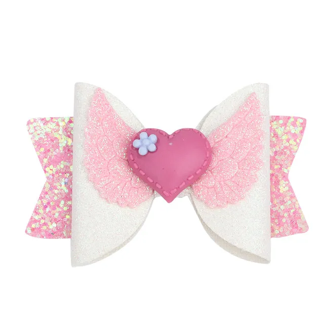 Chunky Glitter Hair Bow For Kids & Cute Wings Hairpin