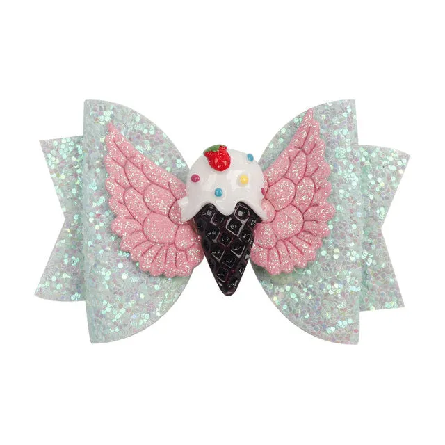 Chunky Glitter Hair Bow For Kids & Cute Wings Hairpin
