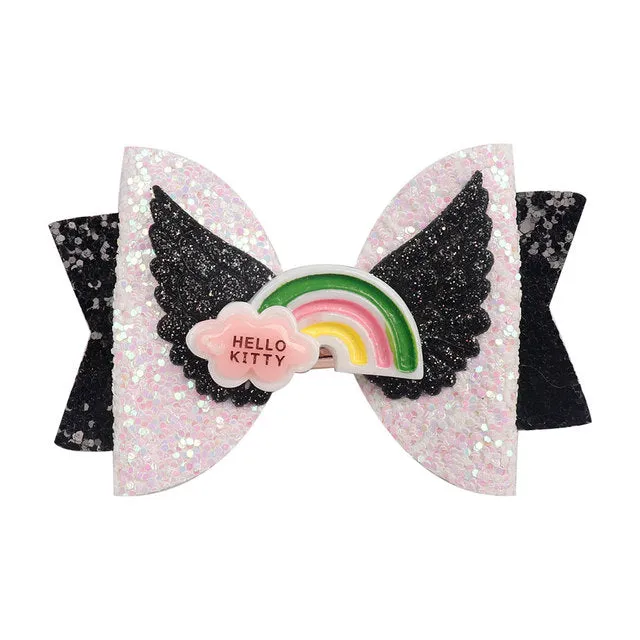 Chunky Glitter Hair Bow For Kids & Cute Wings Hairpin