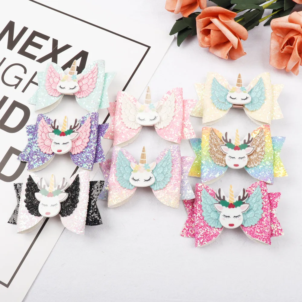 Chunky Glitter Hair Bow For Kids & Cute Wings Hairpin