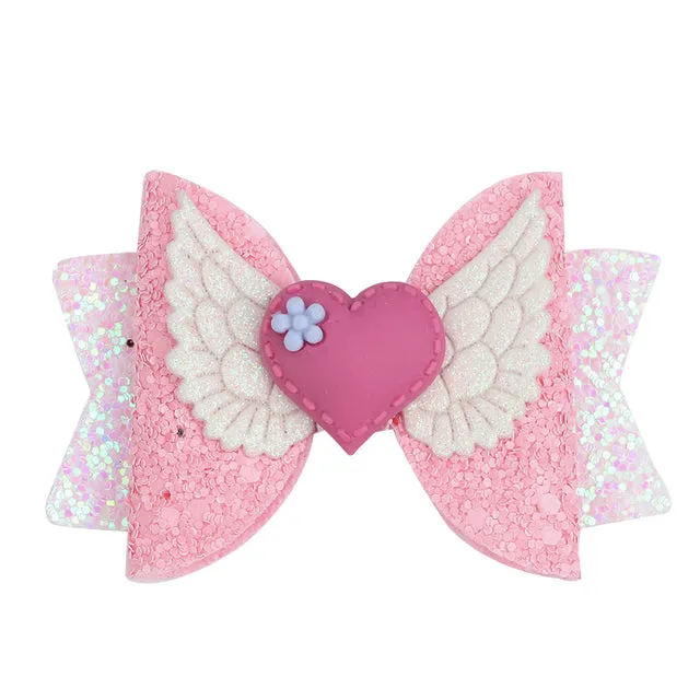 Chunky Glitter Hair Bow For Kids & Cute Wings Hairpin