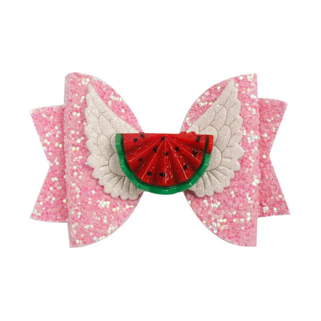 Chunky Glitter Hair Bow For Kids & Cute Wings Hairpin