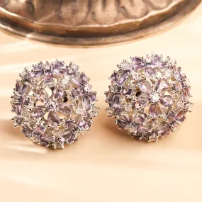 Classic Rhodium Plated Lavender Circular Stud Earrings for Women