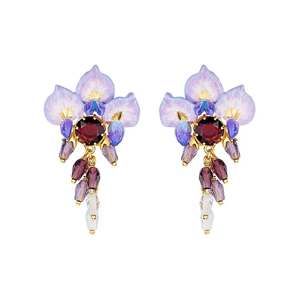 Copper Crystal Wisteria Flower Earrings