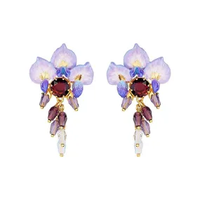 Copper Crystal Wisteria Flower Earrings