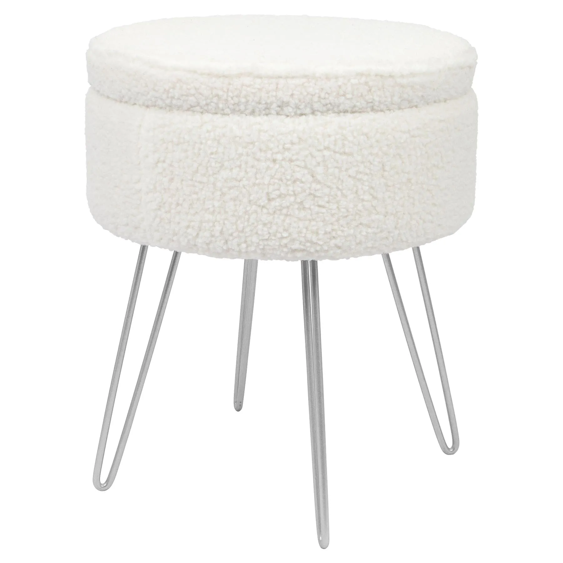 Cream H46 x D37cm Round Boucle Storage Footstool - By Harbour Housewares