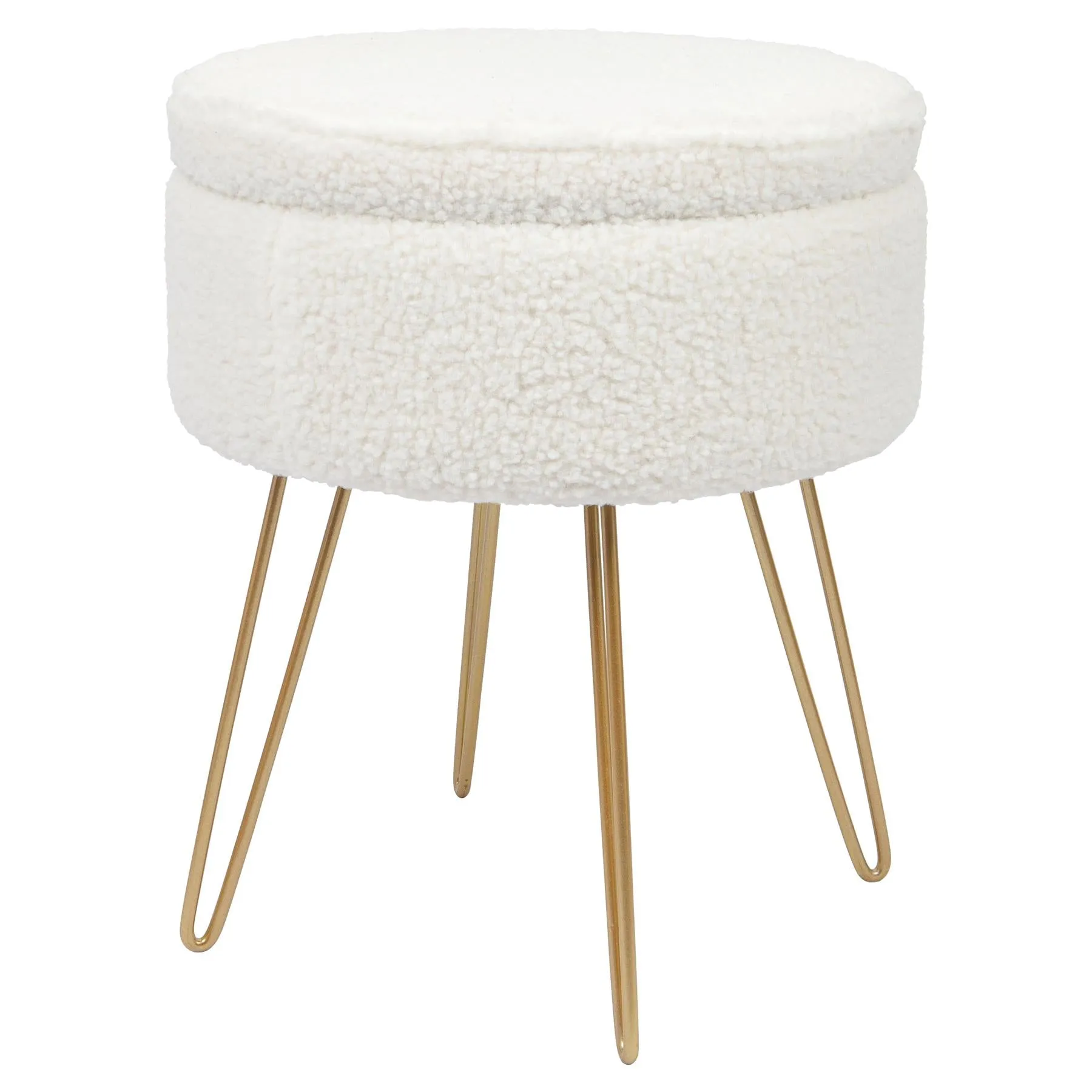 Cream H46 x D37cm Round Boucle Storage Footstool - By Harbour Housewares