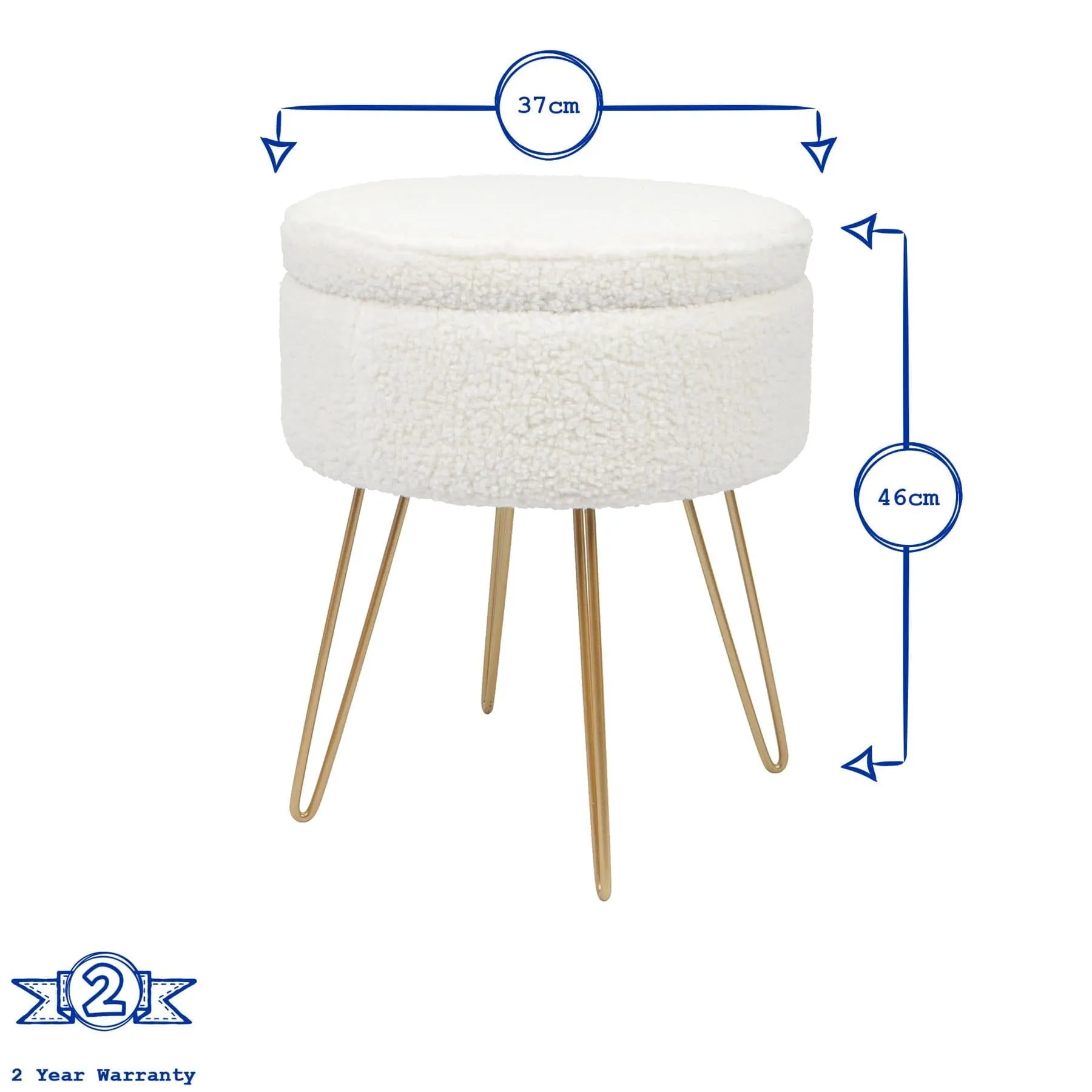 Cream H46 x D37cm Round Boucle Storage Footstool - By Harbour Housewares