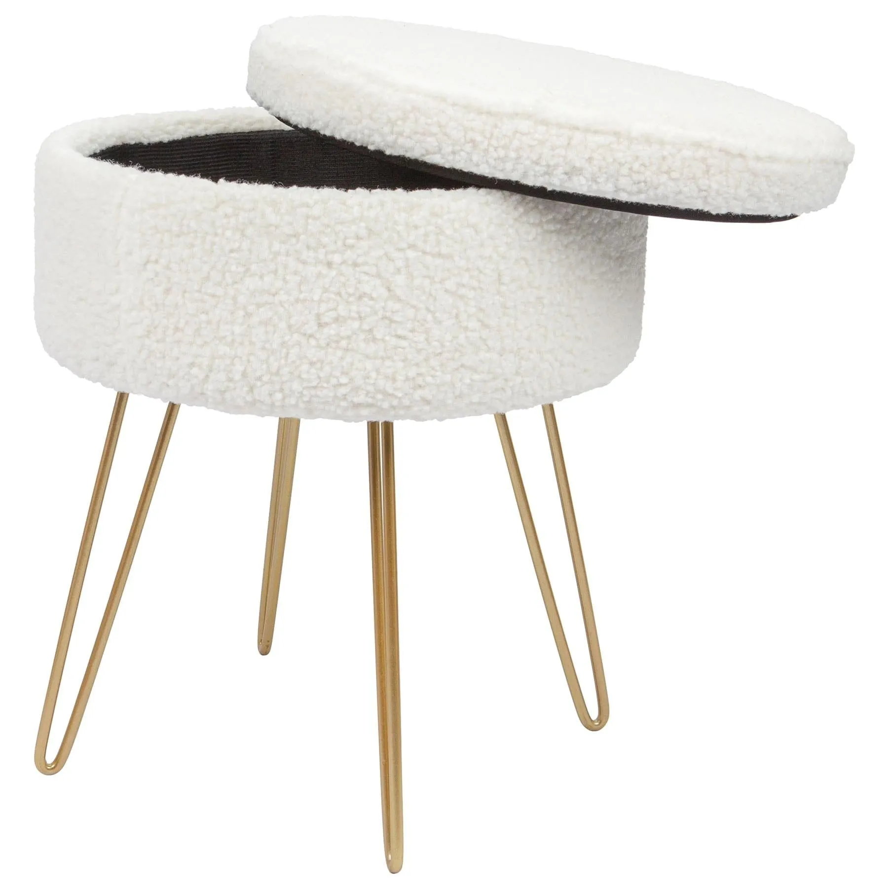 Cream H46 x D37cm Round Boucle Storage Footstool - By Harbour Housewares