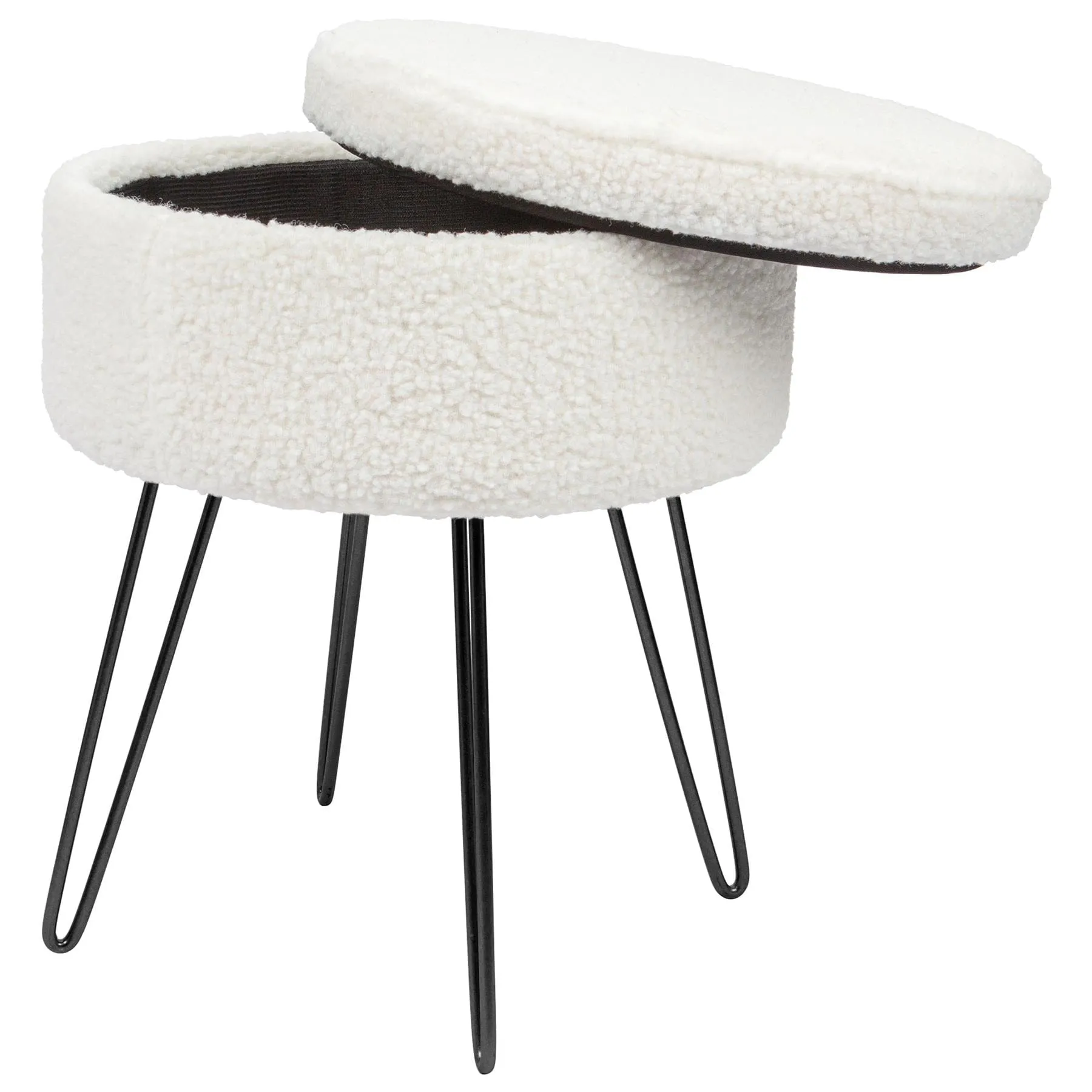 Cream H46 x D37cm Round Boucle Storage Footstool - By Harbour Housewares