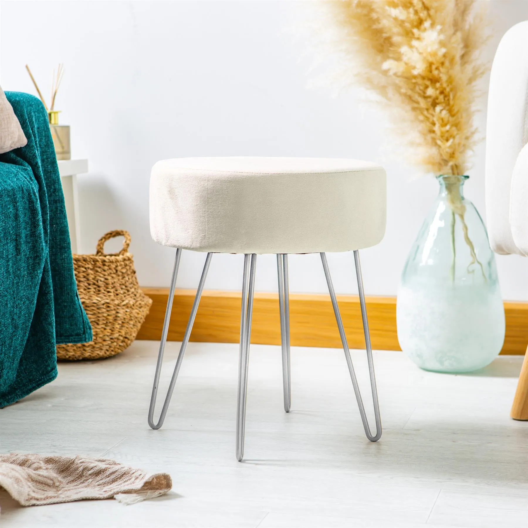 Cream Round Velvet Footstool - By Harbour Housewares