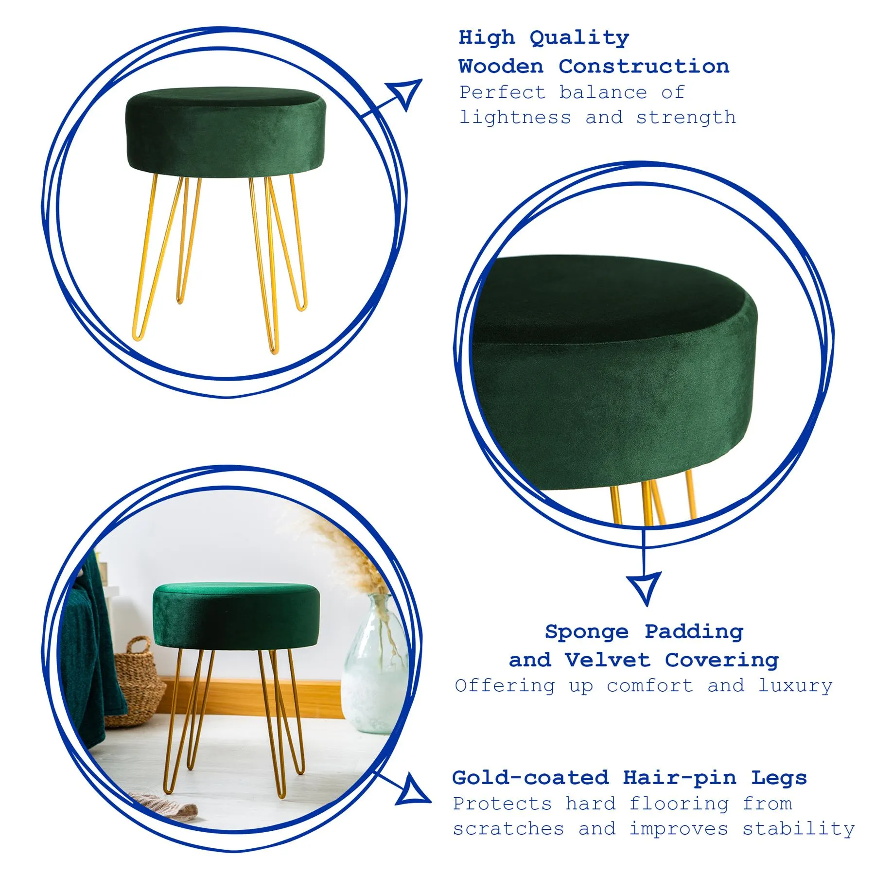 Cream Round Velvet Footstool - By Harbour Housewares