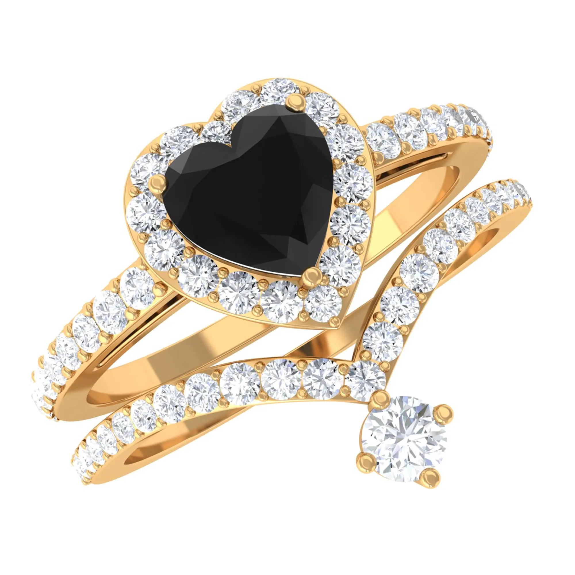 Created Black Diamond Heart Engagement Ring Set with Diamond