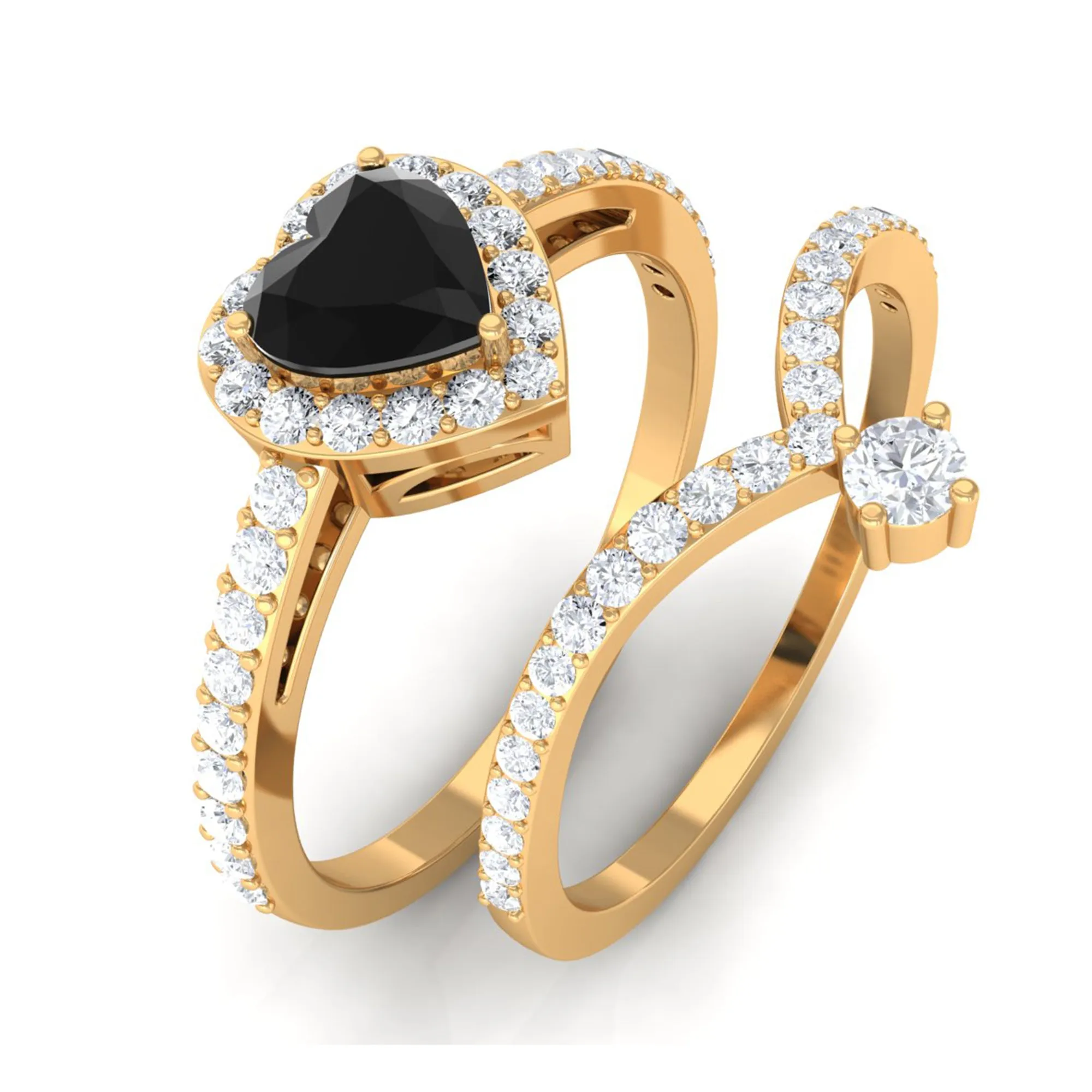 Created Black Diamond Heart Engagement Ring Set with Diamond