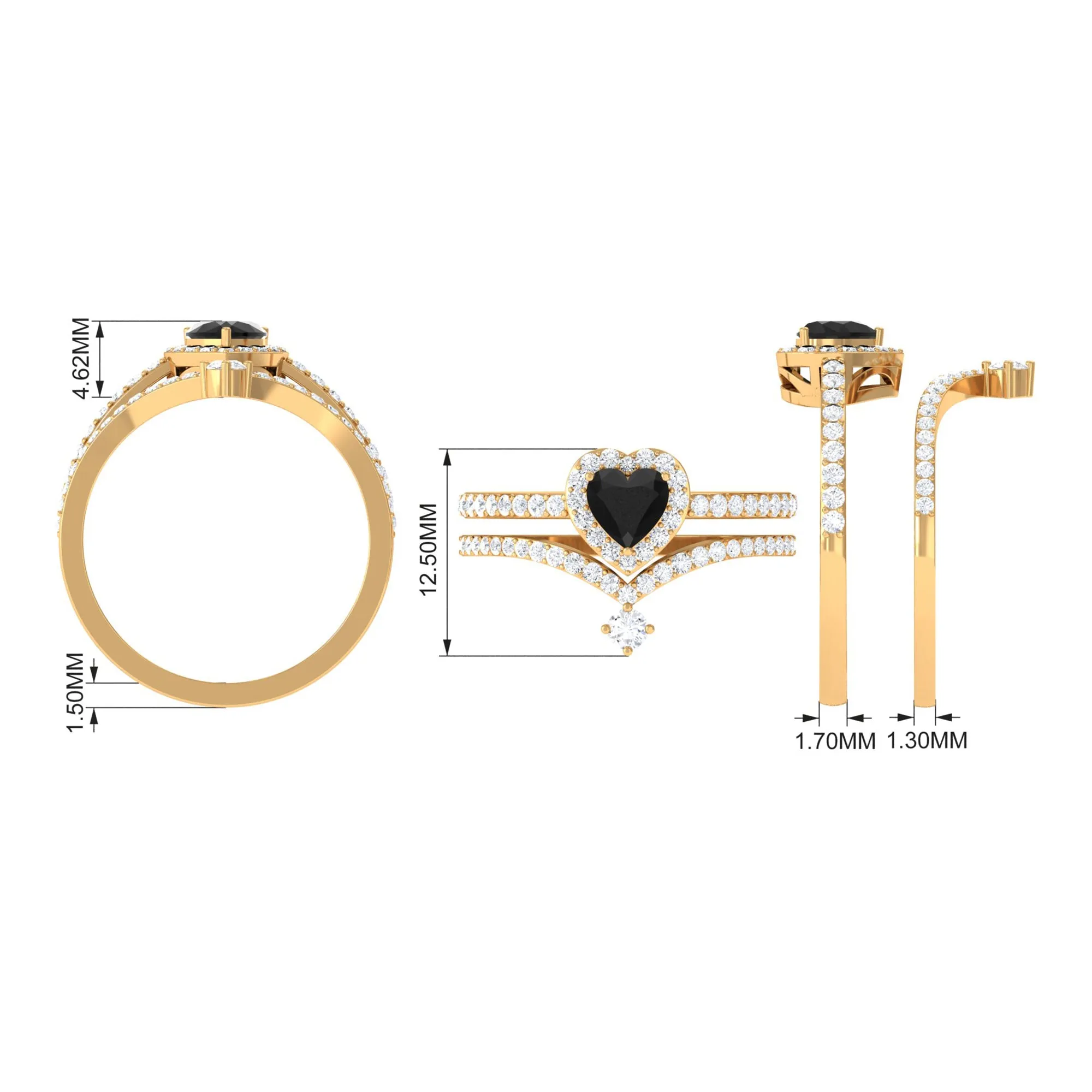 Created Black Diamond Heart Engagement Ring Set with Diamond