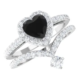 Created Black Diamond Heart Engagement Ring Set with Diamond