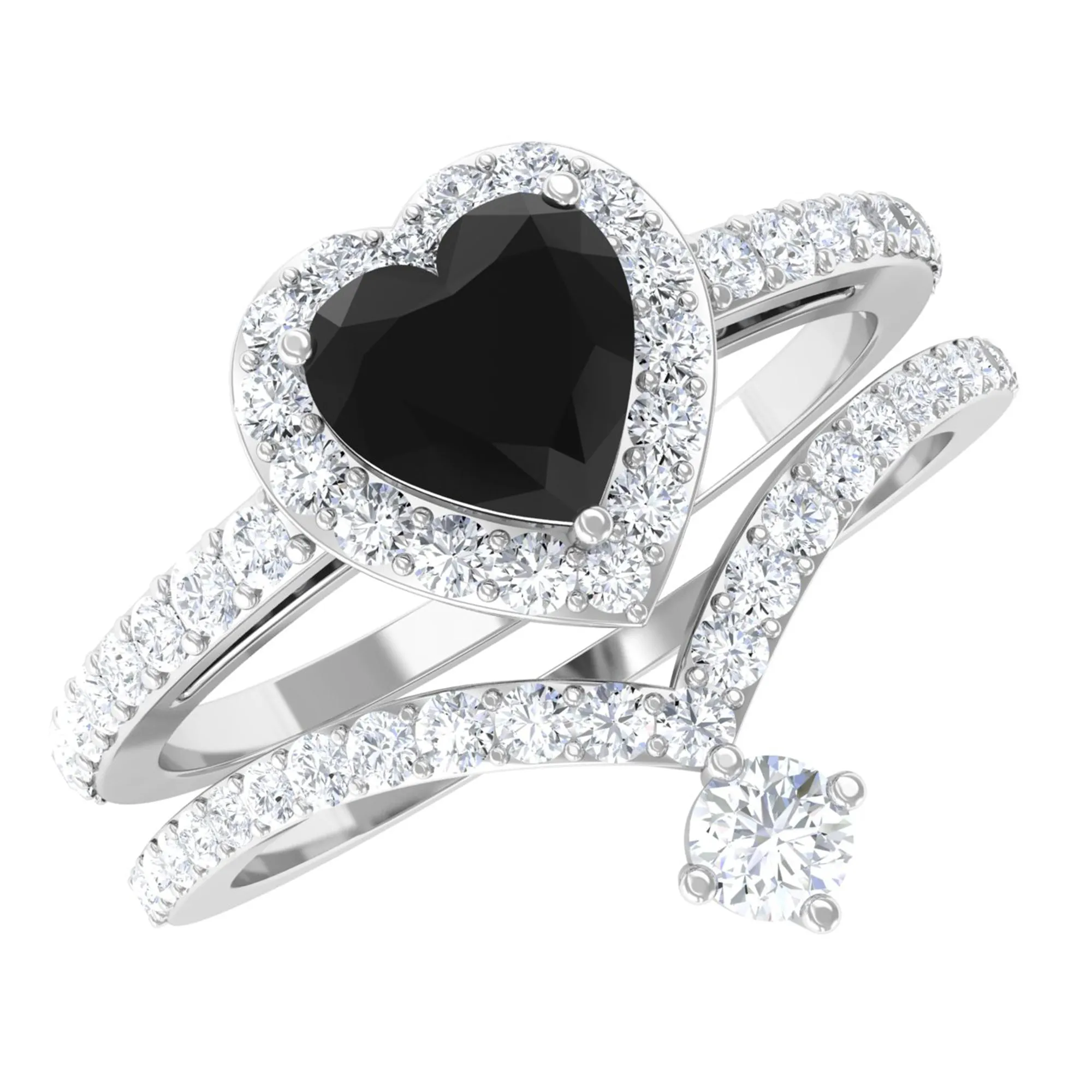 Created Black Diamond Heart Engagement Ring Set with Diamond