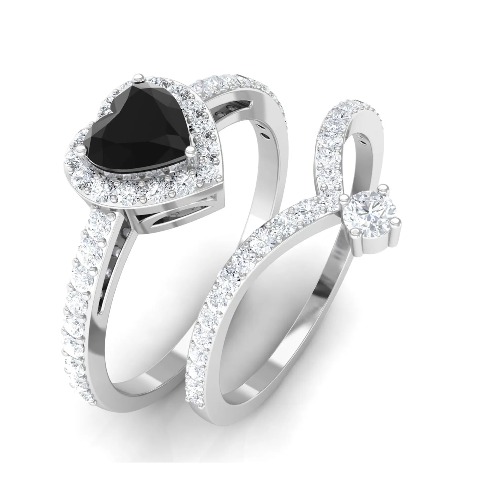 Created Black Diamond Heart Engagement Ring Set with Diamond