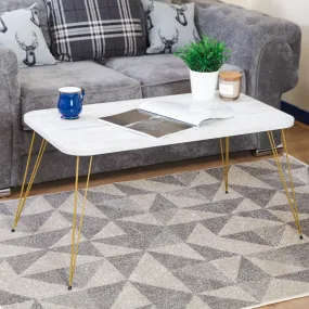 Crystal Rectangle Coffee Table - White Marble & Gold