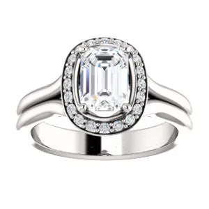 Cubic Zirconia Engagement Ring- The Bebi (Customizable Cathedral-Halo Radiant Cut Design with Wide Split Band)