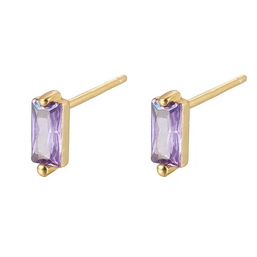 Cubic Zirconia Rectangle Stud Earrings, Golden 925 Sterling Silver Post Earrings, with 925 Stamp 7.8x3mm