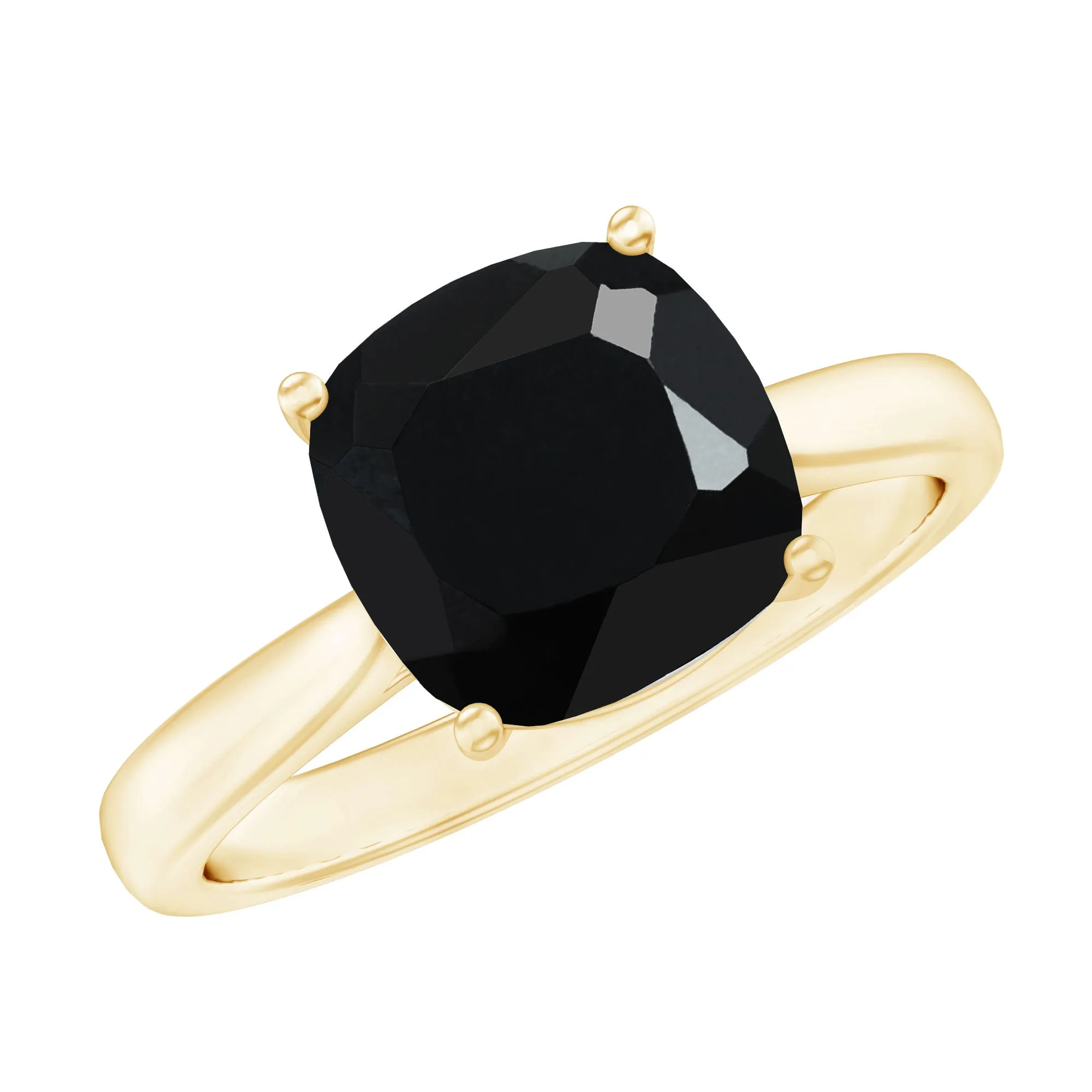 Cushion Cut Black Spinel Solitaire Ring with Surprise Diamond