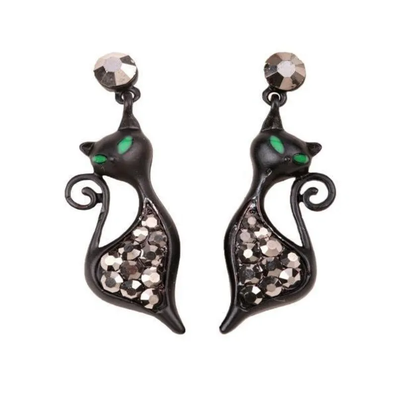 Cute Cat Stud Earrings Crystal Drop Earrings Women Jewelry Cat Lover Gifts