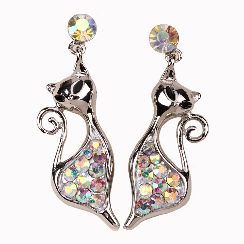 Cute Cat Stud Earrings Crystal Drop Earrings Women Jewelry Cat Lover Gifts