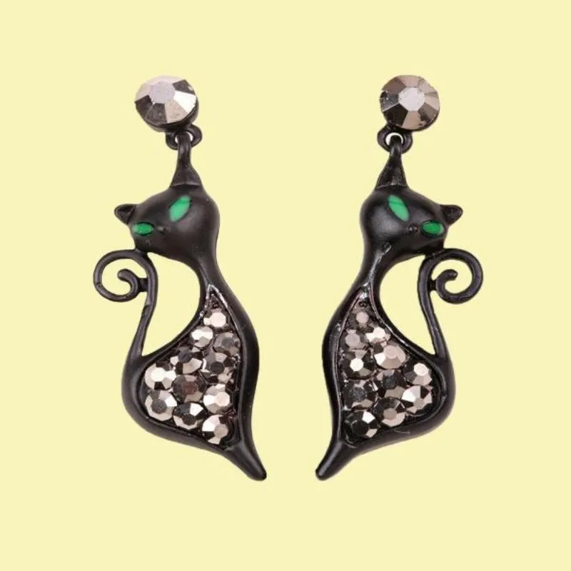 Cute Cat Stud Earrings Crystal Drop Earrings Women Jewelry Cat Lover Gifts