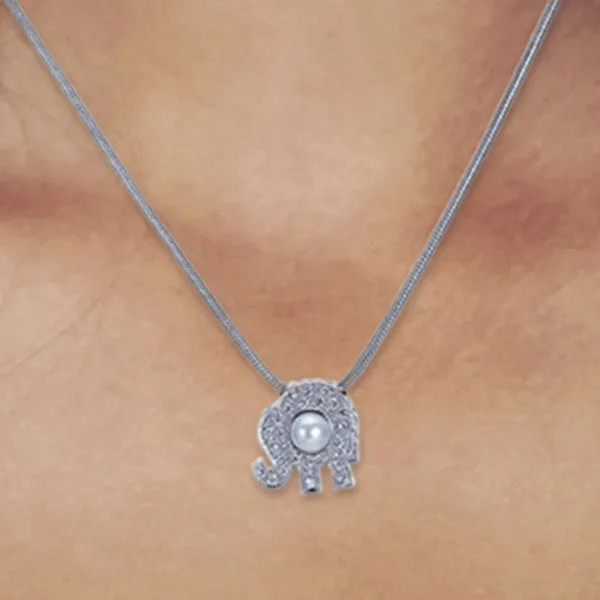 Diamond & Pearl Elephant Pendant Necklace
