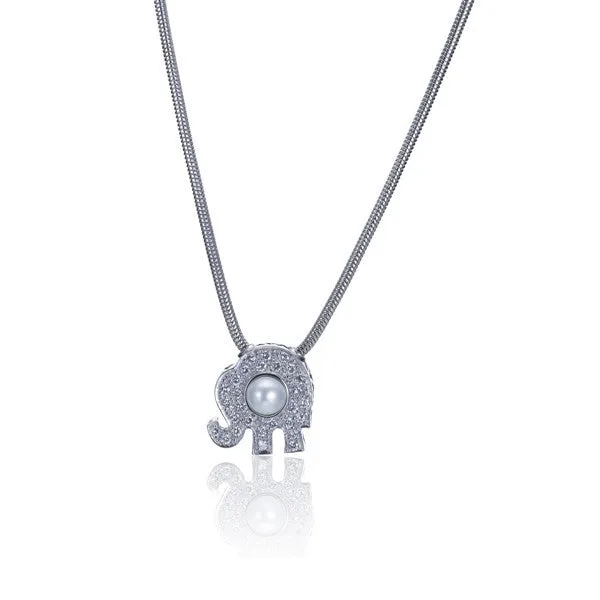 Diamond & Pearl Elephant Pendant Necklace