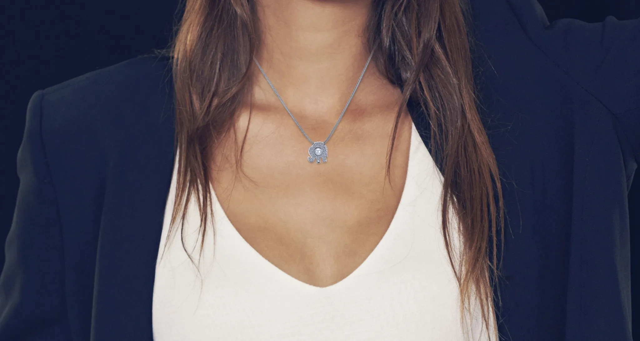 Diamond & Pearl Elephant Pendant Necklace