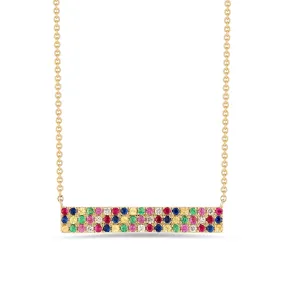 Diamond & Rainbow Gemstone Bar Necklace