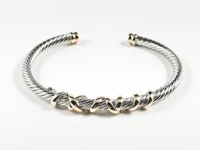 Elegant Cable Wire Band Gold Tone Open Spiral Design Two Tone Brass Cuff Bangle