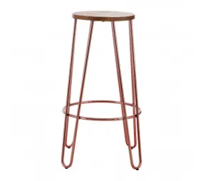 Elm Wood & Rose Gold Bar Stool