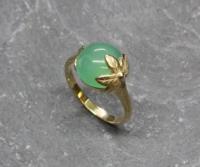 Emerald Gold Ring - Leaf Ring, May Birthstone Ring, Vintage Leaf Ring