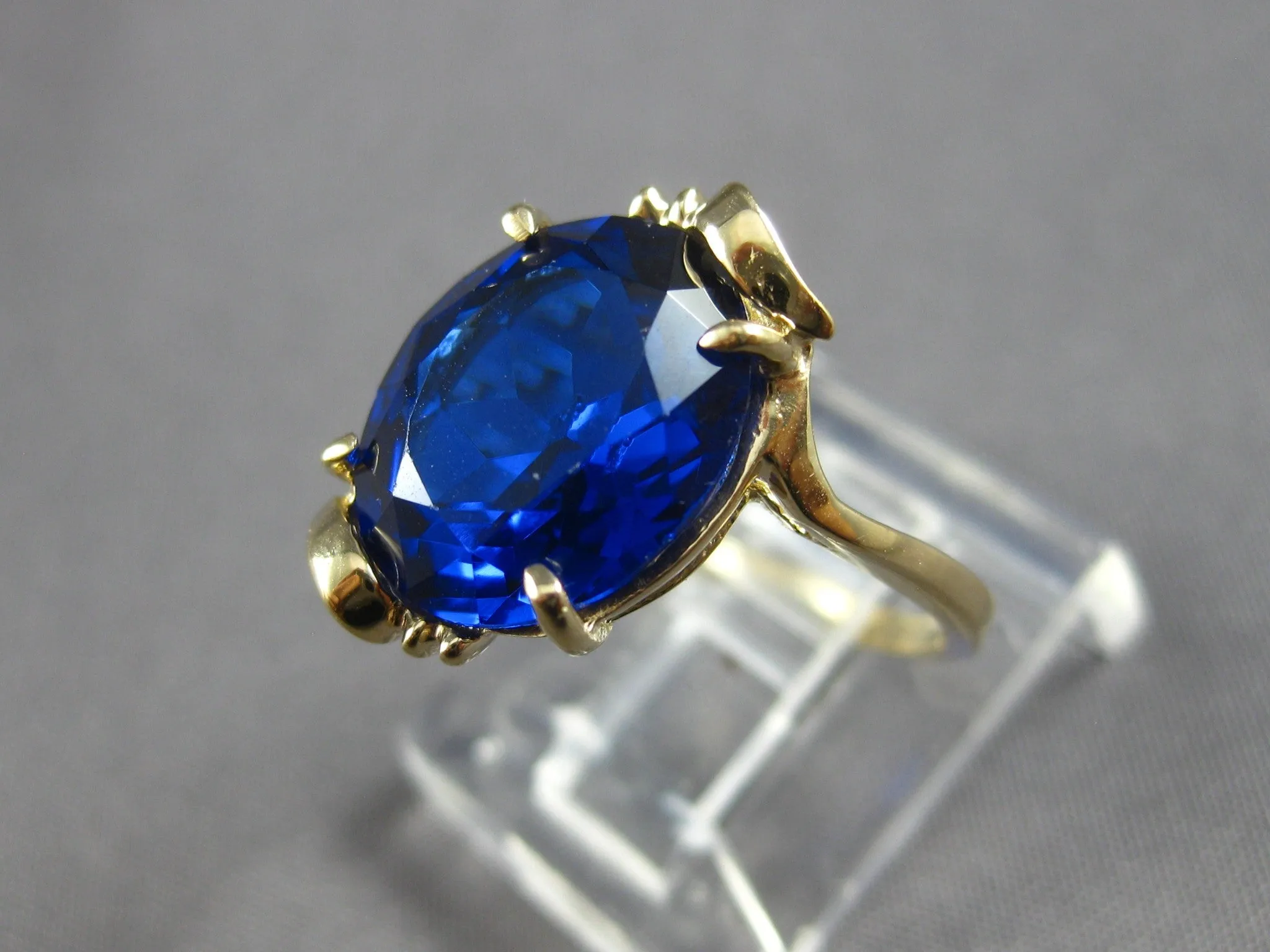 ESTATE AAA SAPPHIRE 14K YELLOW GOLD 3D CLASSIC OVAL FUN LOVE RING #27850