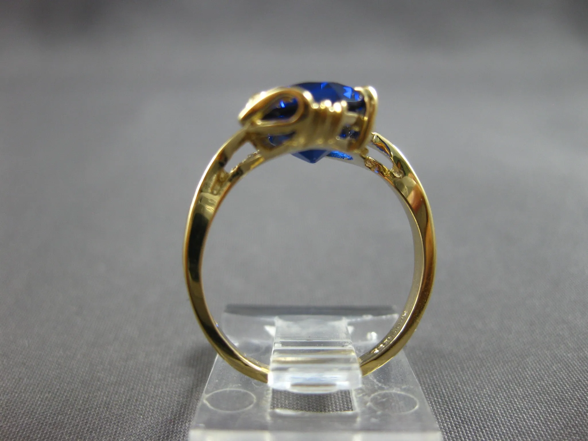 ESTATE AAA SAPPHIRE 14K YELLOW GOLD 3D CLASSIC OVAL FUN LOVE RING #27850