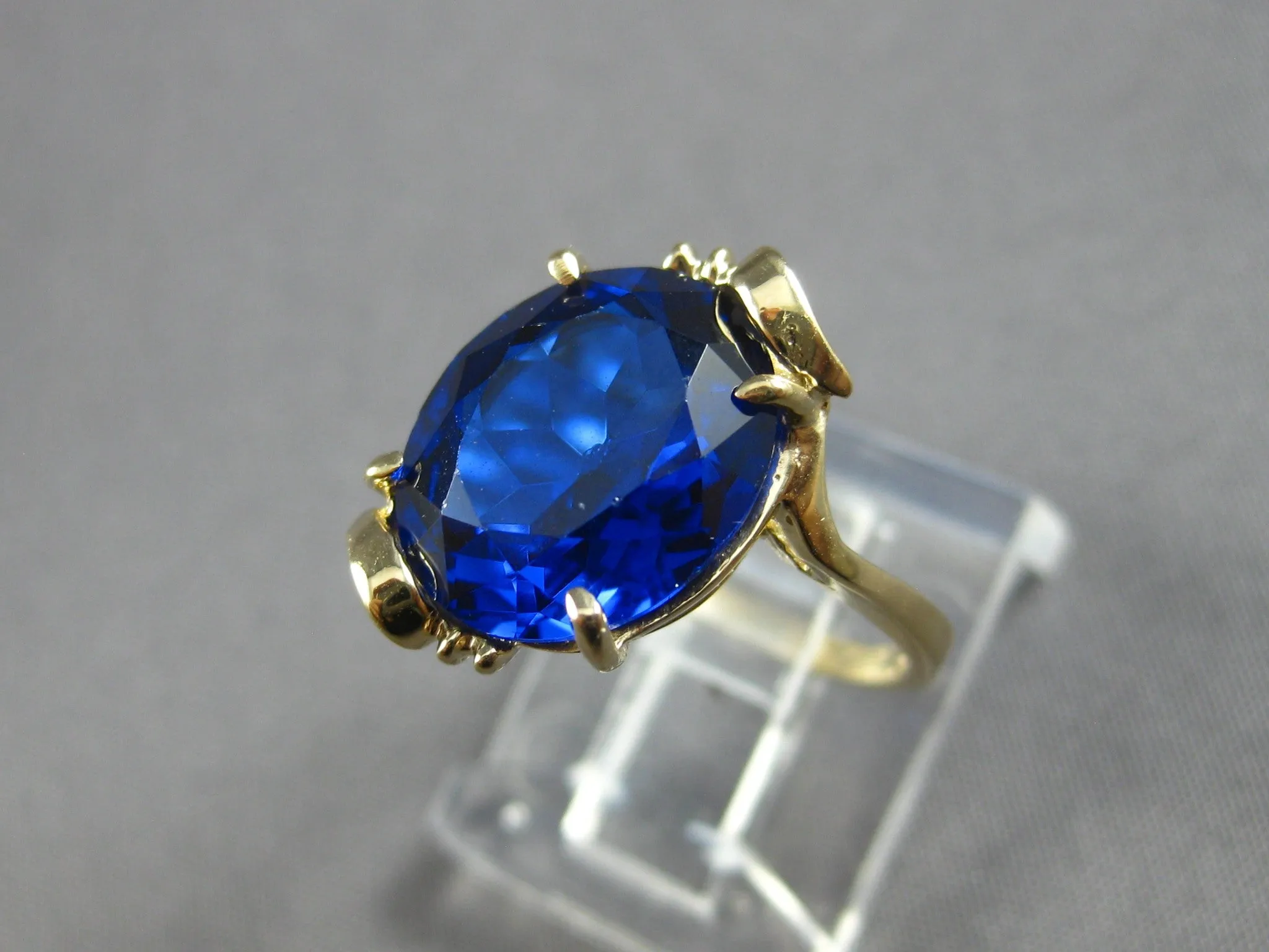 ESTATE AAA SAPPHIRE 14K YELLOW GOLD 3D CLASSIC OVAL FUN LOVE RING #27850