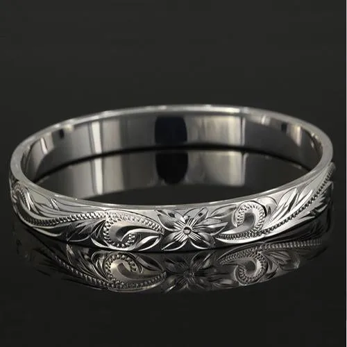 Extra Heavy Weight Sterling Silver Hawaiian Heirloom Bangle Straight Edge